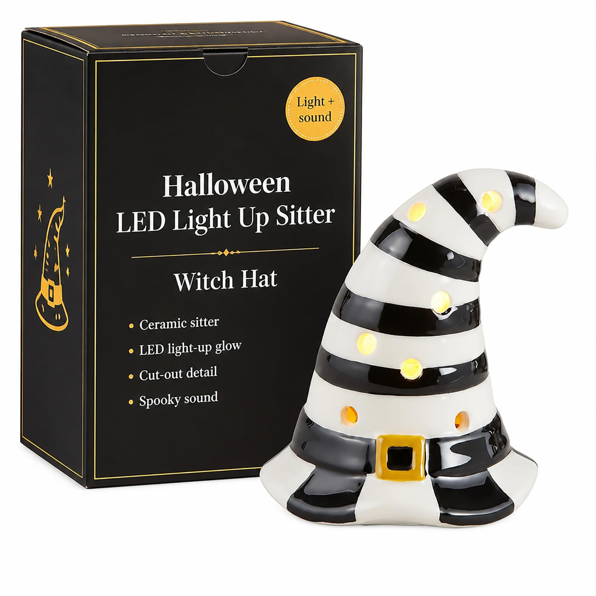 Mud Pie Halloween LED Light Up Sitter, Witch Hat