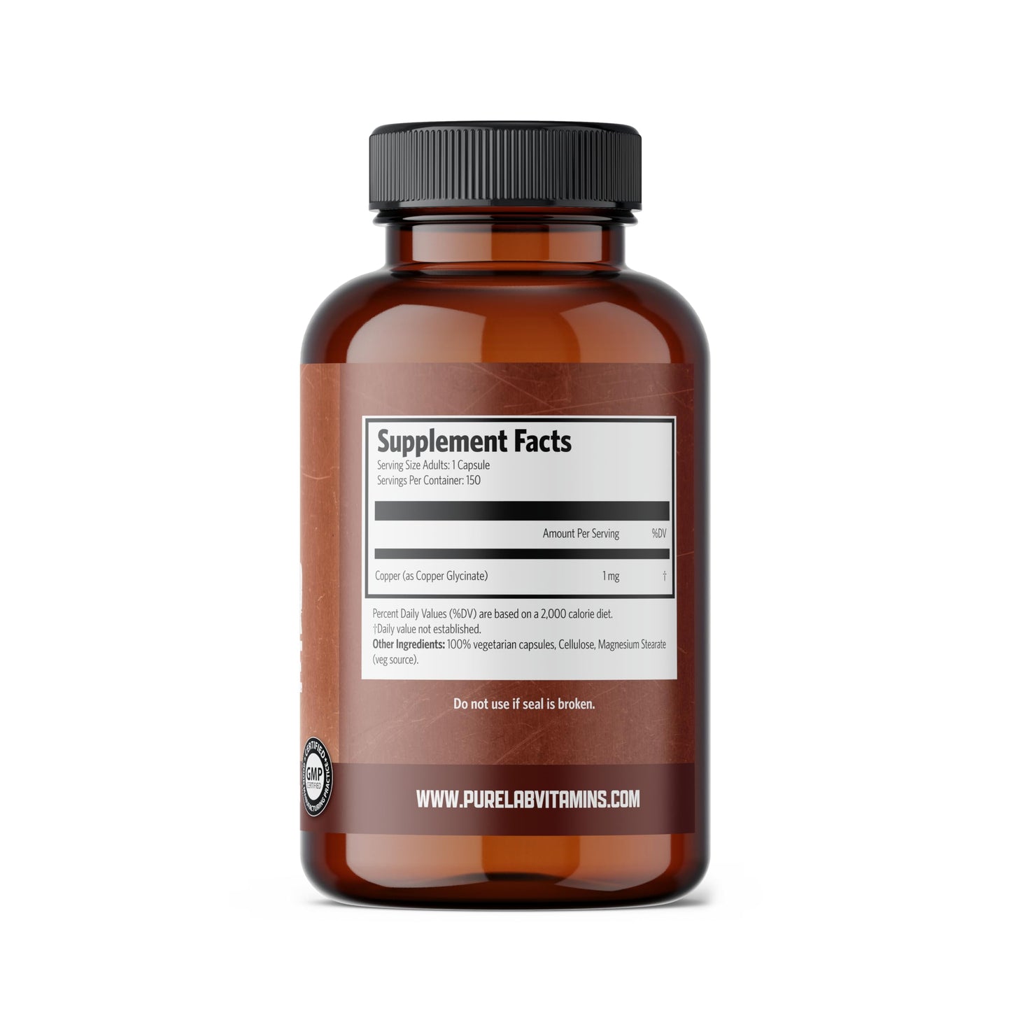 Pure Lab Vitamins Copper Glycinate 1mg - 150 Vegi-caps - Available at All In One Marketplace Canada