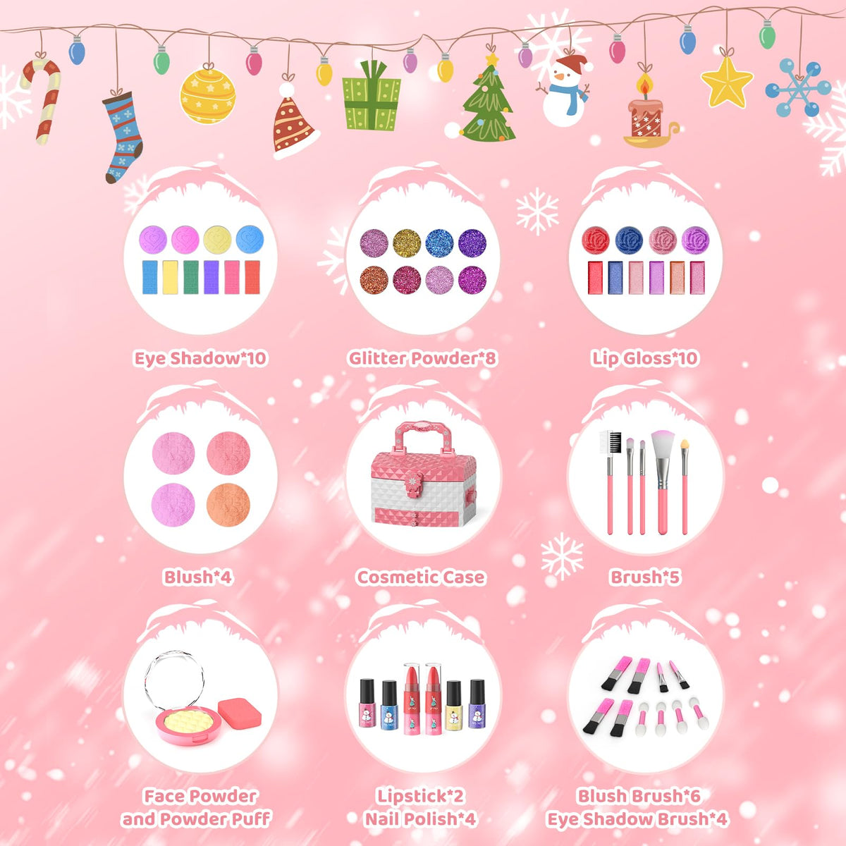 GirlsHome Kids Makeup Kit for Girls 56 Pcs Washable Real Cosmetic, Non-Toxic Frozen Toys Toddler Makeup Kit, Frozen Princess Dress up Kit Christmas & Birthday Girl Gift for 3-12 (Frozen Pink) 🍁 All In One Marketplace Canada
