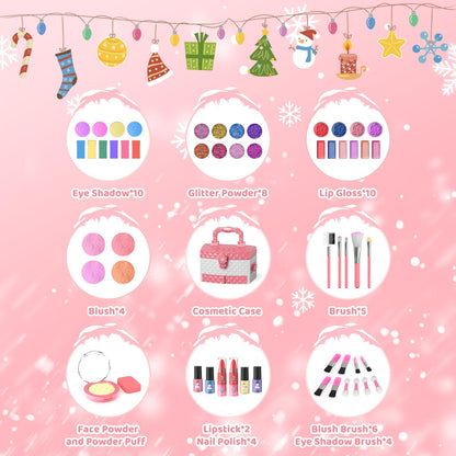 GirlsHome Kids Makeup Kit for Girls 56 Pcs Washable Real Cosmetic, Non-Toxic Frozen Toys Toddler Makeup Kit, Frozen Princess Dress up Kit Christmas & Birthday Girl Gift for 3-12 (Frozen Pink) 🍁 All In One Marketplace Canada