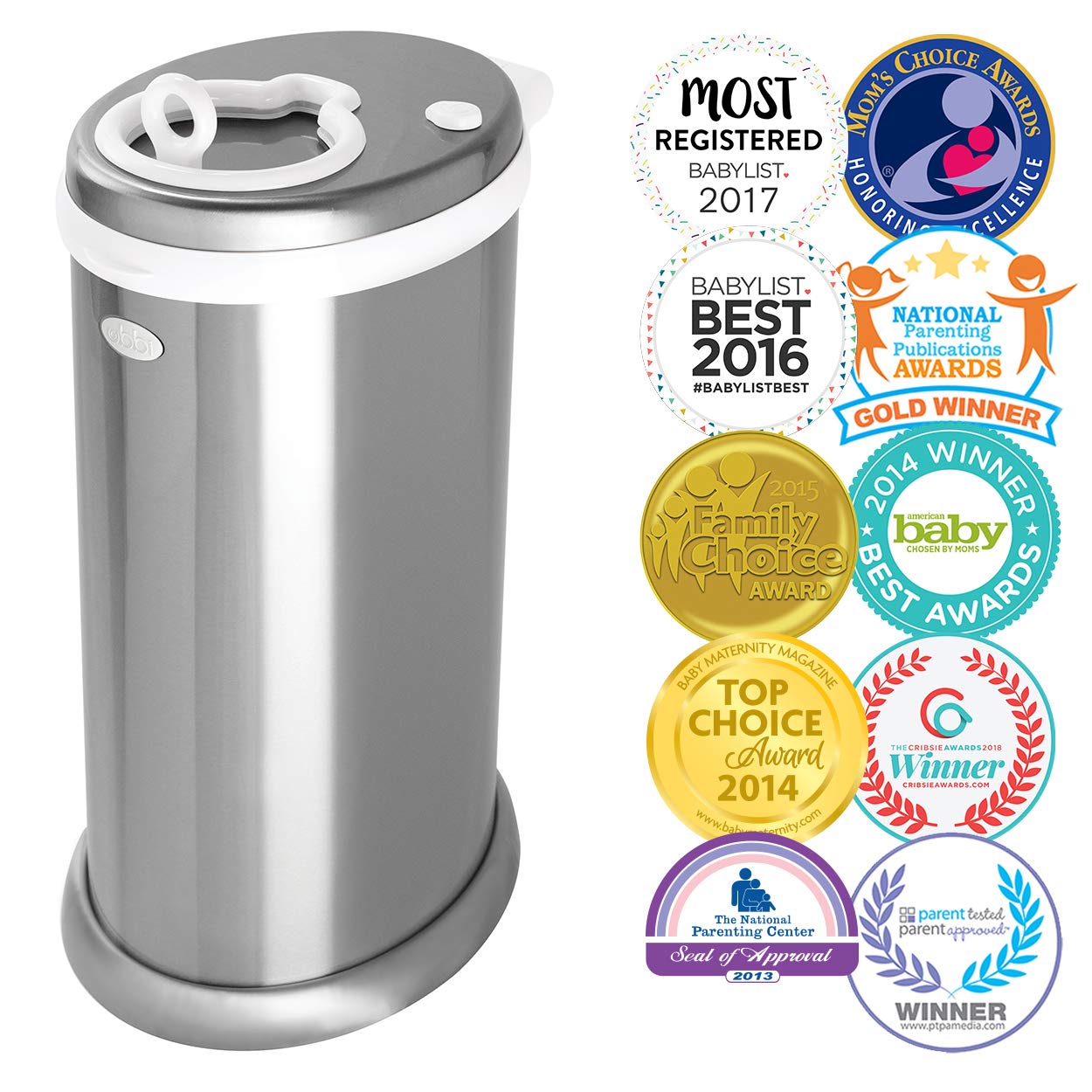Ubbi Limited Edition, Money Saving, No Special Bag Required, Steel Odor Locking Diaper Pail, Chrome, 3.18 ounces Ubbi