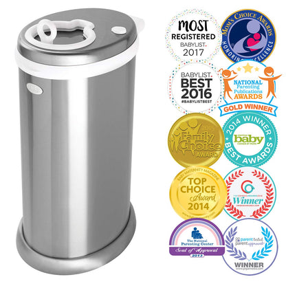 Ubbi Limited Edition, Money Saving, No Special Bag Required, Steel Odor Locking Diaper Pail, Chrome, 3.18 ounces Ubbi