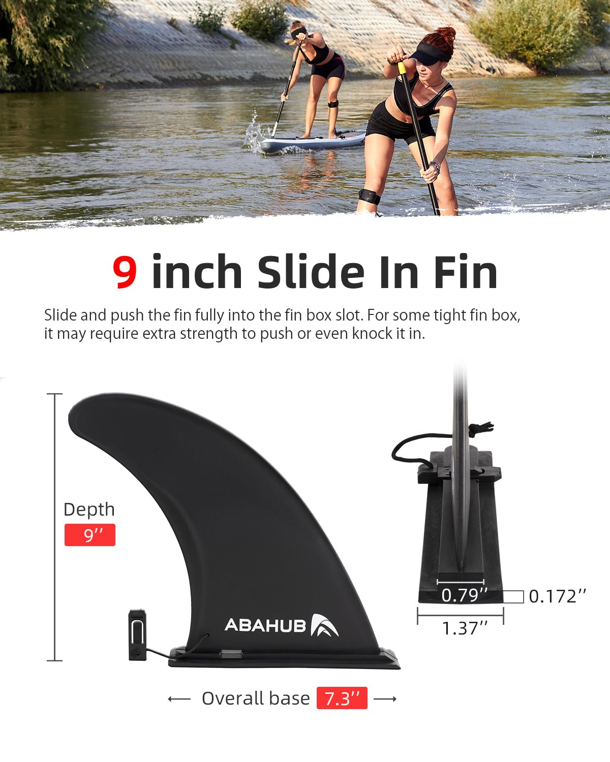 Abahub 9'' SUP Fin Inflatable Paddle Board Replacement Fins, Quick Release Slide in Detachable Center Fin for iSUP Stand UP Paddleboard Inflatable Boards 9 Inch 1 Pack Black