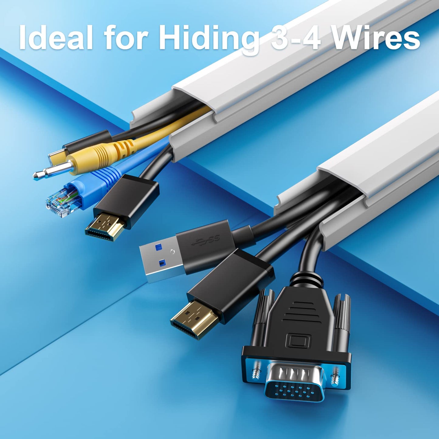 Yecaye TV Cord Hider, 42in Cord Cover, Large Cable Hider, Wire Covers for 4 Cords, Cable Raceway for TV on Wall, Cable Cover Cord Concealer, W1.18in H0.6in, White - Available at All In One Marketplace Canada