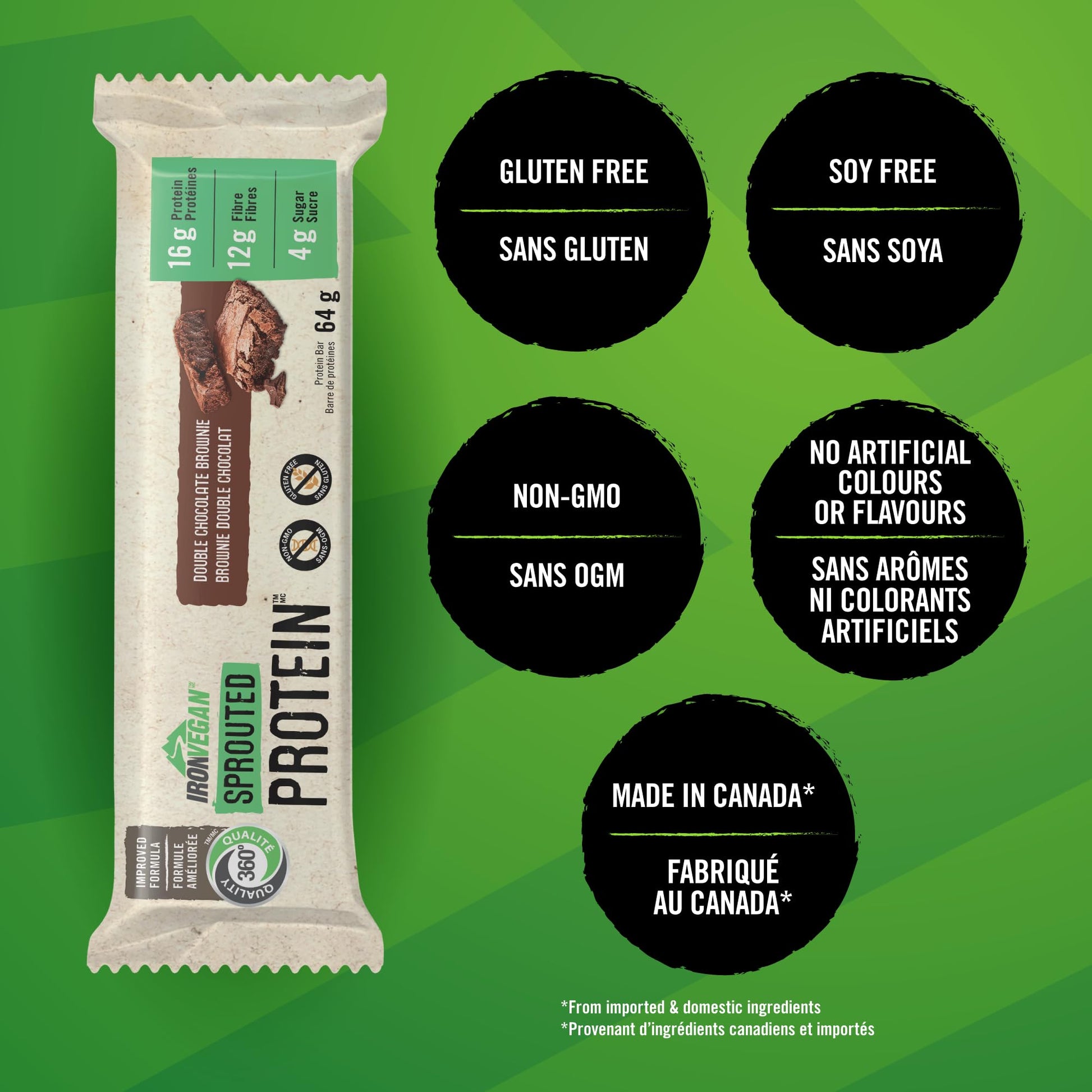 Iron Vegan Sprouted Protein Bars – Double Chocolate Brownie – 12 Count