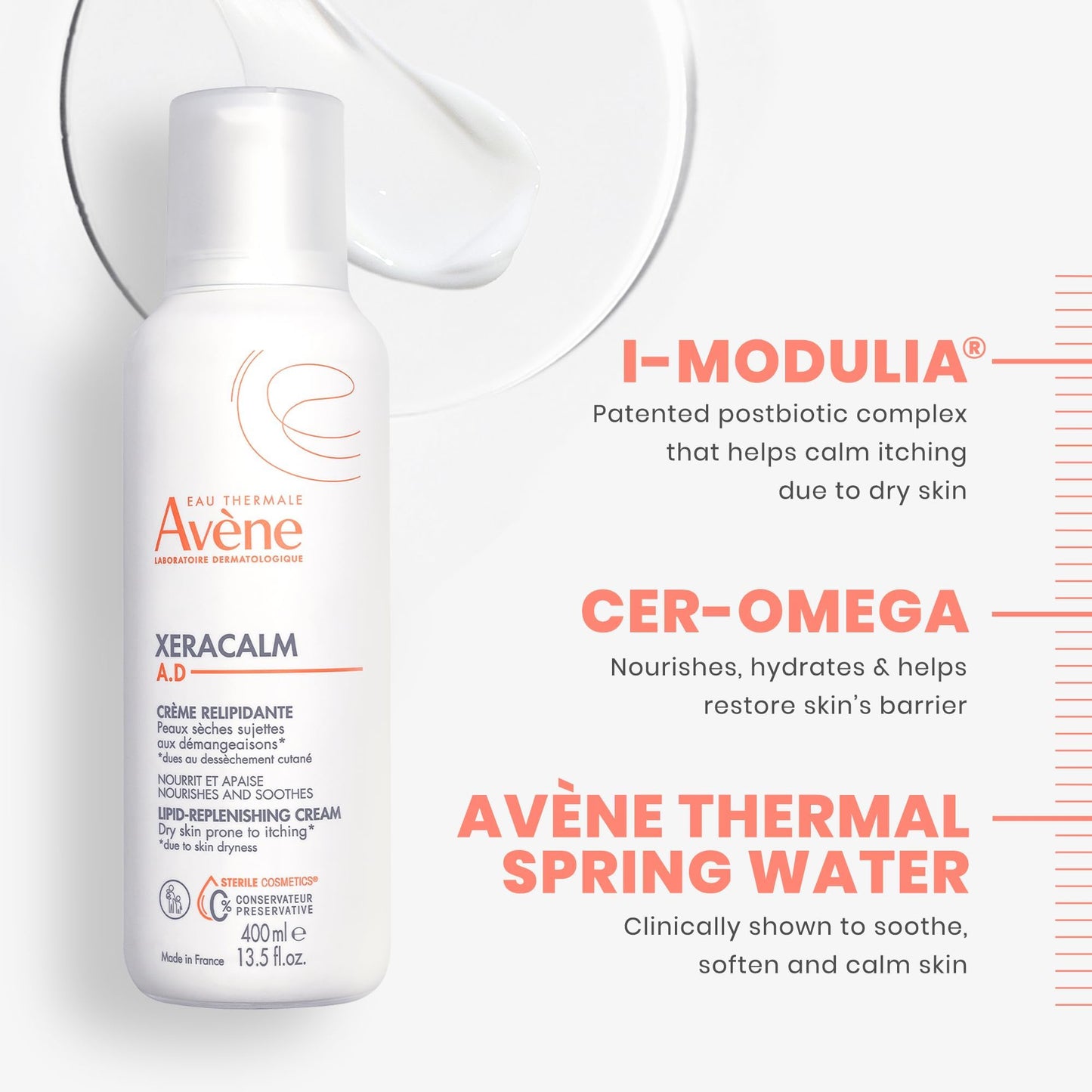Eau Thermale Avene XeraCalm a.d lipid-replenishing cream, eczema moisturizer, 400 ml EAU THERMALE AVENE
