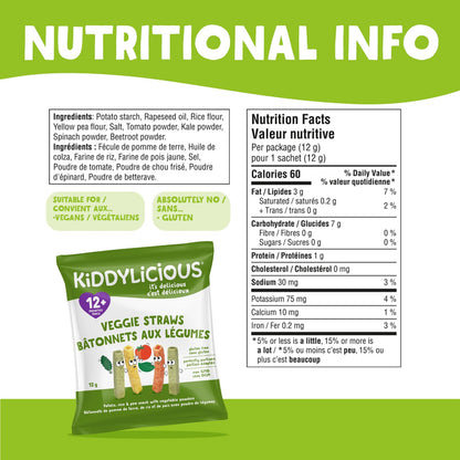 Kiddylicious Veggie Straws | 12+ Months | 9 Portions | 108g Kiddylicious