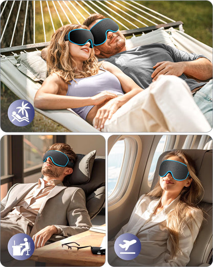 WAOAW Sleep Mask Blackout, Eye Mask for Sleeping - 3D Breathable Soft Comfortable， Adjustable Light Blocking Night Sleeping Mask（Blue）