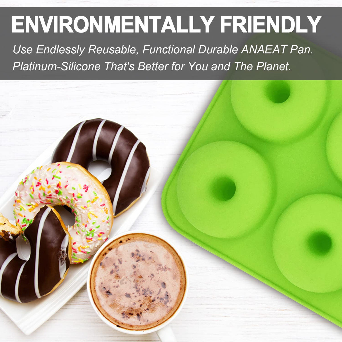 Anaeat 2 Pack Donut Pan Silicone Baking Mold, Just Pop Out! Non-Stick Doughnuts Baking Pans BPA Free for 6 Full-Size Donuts, Muffins, Cake Biscuit Bagels - Easy Clean, Oven, Dishwasher Safe(Green) 🍁 All In One Marketplace Canada