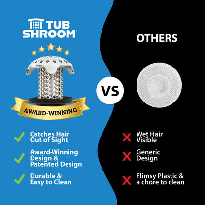 TubShroom Ultra Revolutionary Bath Tub Drain Protector Hair Catcher/Strainer/Snare Stainless Steel, 1-Pack, Silver TubShroom
