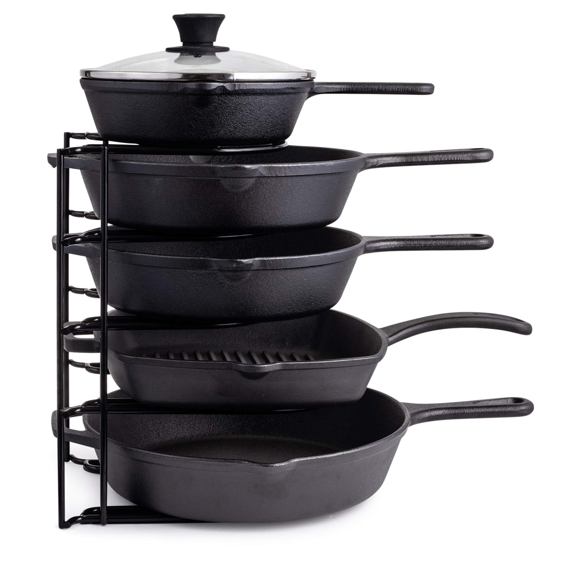 Heavy Duty Pan Organizer, 5 Tier Rack - Holds up to 50 LB - For Cast Iron Skillets, Griddles, Pots - Durable Steel Construction - Space Saving Kitchen Storage - No Assembly Required - Black 12.2-Inch Cuisinel