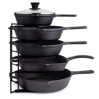 Heavy Duty Pan Organizer, 5 Tier Rack - Holds up to 50 LB - For Cast Iron Skillets, Griddles, Pots - Durable Steel Construction - Space Saving Kitchen Storage - No Assembly Required - Black 12.2-Inch Cuisinel