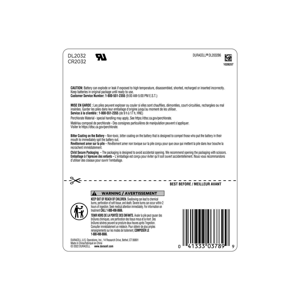 Duracell 2032 Lithium Battery, 6 Count, AirTag® & Key Fob, CR2032 3V Cell