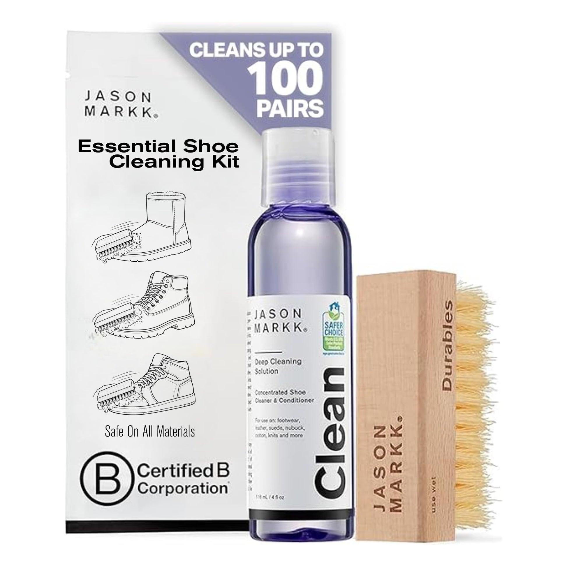Shoe Cleaner Kit - Jason Markk Premium Shoe Cleaning Kit with Brush | Sneaker Cleaner for All Footwear | Removes Dirt & Stains on Leather, Suede, Canvas, Sneakers, UGGs | 4 oz Professional Formula - Available at All In One Marketplace Canada