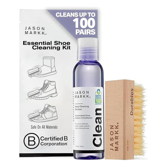 Shoe Cleaner Kit - Jason Markk Premium Shoe Cleaning Kit with Brush | Sneaker Cleaner for All Footwear | Removes Dirt & Stains on Leather, Suede, Canvas, Sneakers, UGGs | 4 oz Professional Formula - Available at All In One Marketplace Canada