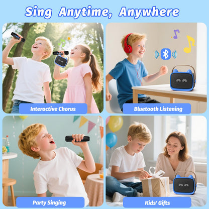 Mini Karaoke Machine Toys Gifts,Kids Portable Bluetooth Speaker with 2 Wireless Microphone and LED,Christmas Birthday Gifts for Girls Boys 3 4 5 6 7 8+ Year Old, Noisemaker Toys for Party (Blue) 🍁 All In One Marketplace Canada