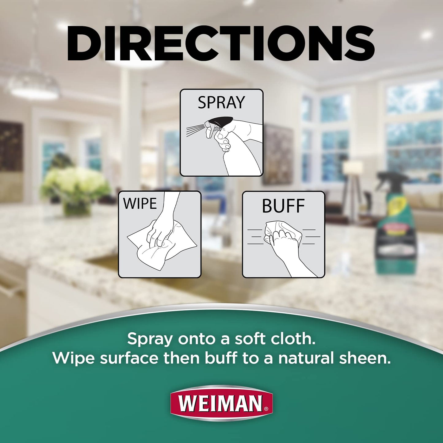 Weiman Granite Cleaner and Polish - 12 Fluid Ounce - Enhances Natural Color in Granite, Quartz, Marble, Soap Stone and More - Available at All In One Marketplace Canada