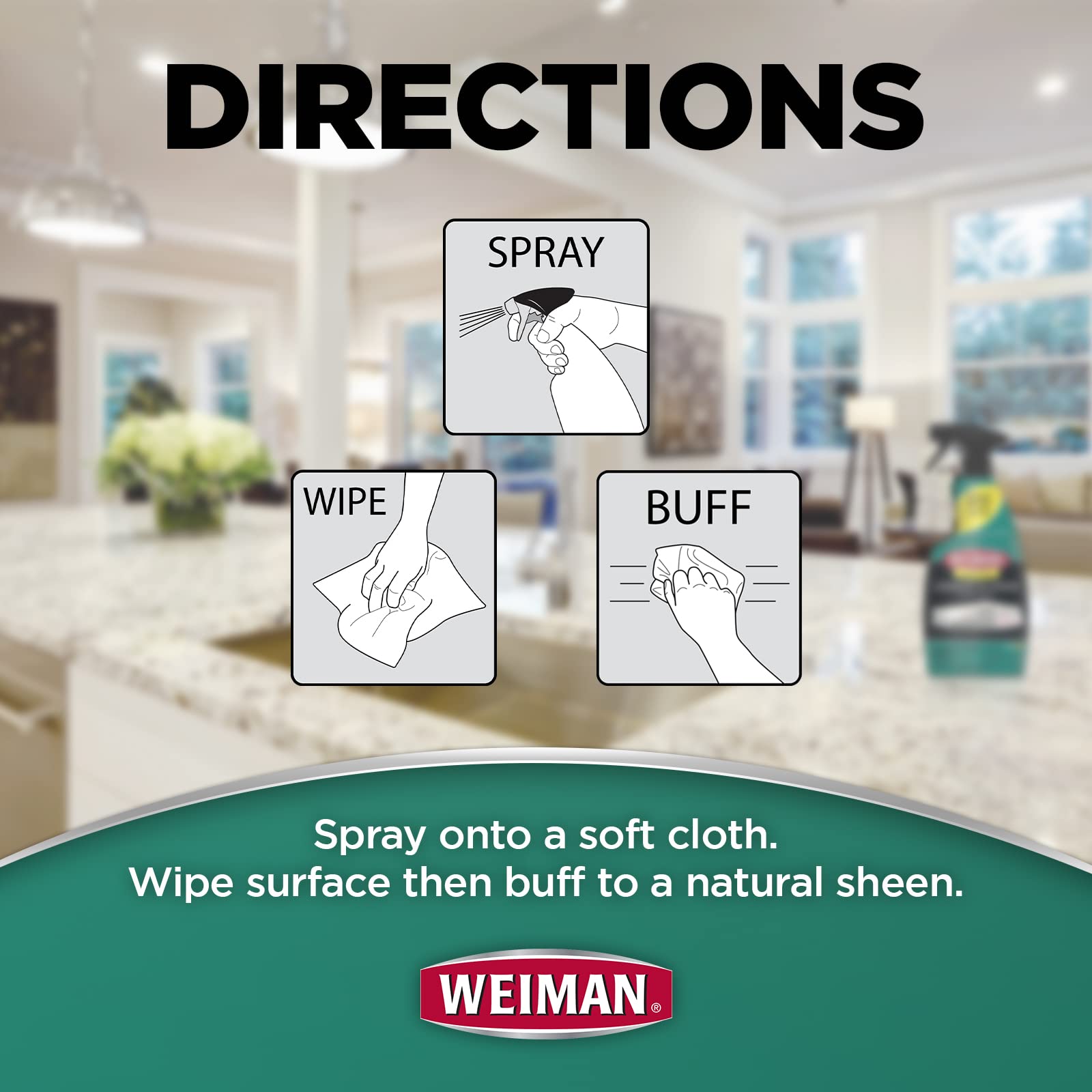 Weiman Granite Cleaner and Polish - 12 Fluid Ounce - Enhances Natural Color in Granite, Quartz, Marble, Soap Stone and More - Available at All In One Marketplace Canada