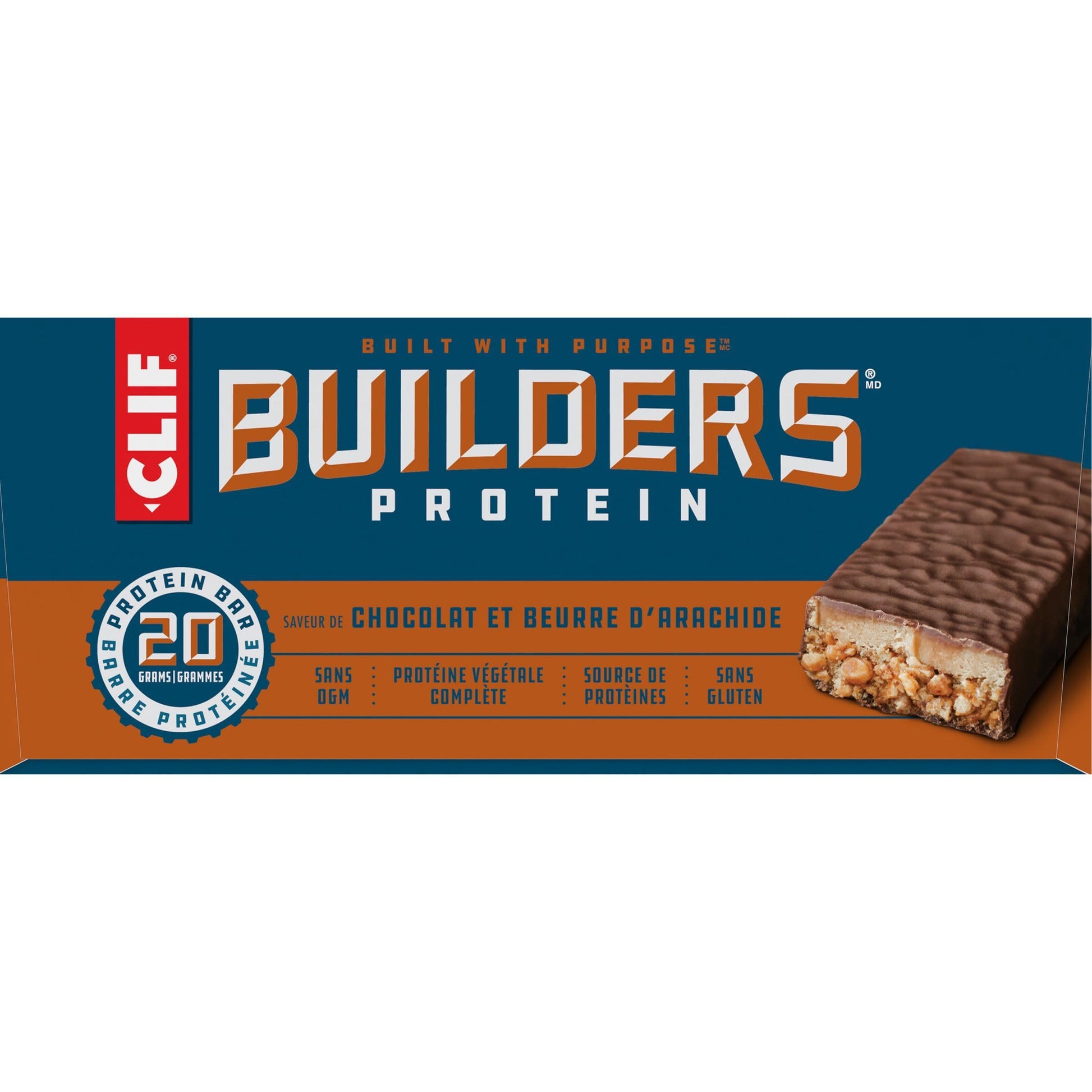 CLIF BUILDERS Chocolate Peanut Butter Protein Bars - 20g Plant Protein, Gluten Free, 12 Pack (68g each)