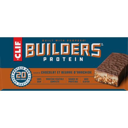 CLIF BUILDERS Chocolate Peanut Butter Protein Bars - 20g Plant Protein, Gluten Free, 12 Pack (68g each)