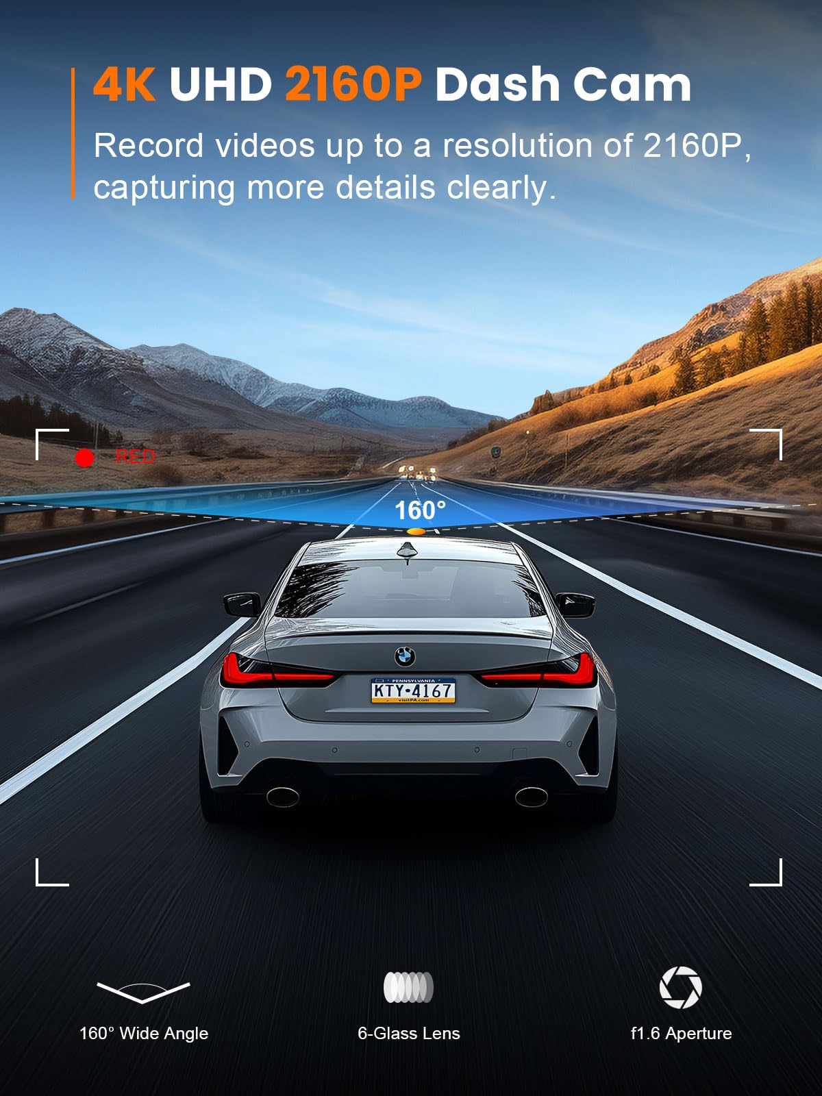 galphi 4K Dash Cam Front, Built-in 5G WiFi, 32GB Card Included, Dash Camera for Cars, Mini Dashcam for Cars with Loop Recording, G-Sensor, 24 Hours Parking Monitor, APP, Support 256GB Max