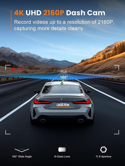 galphi 4K Dash Cam Front, Built-in 5G WiFi, 32GB Card Included, Dash Camera for Cars, Mini Dashcam for Cars with Loop Recording, G-Sensor, 24 Hours Parking Monitor, APP, Support 256GB Max