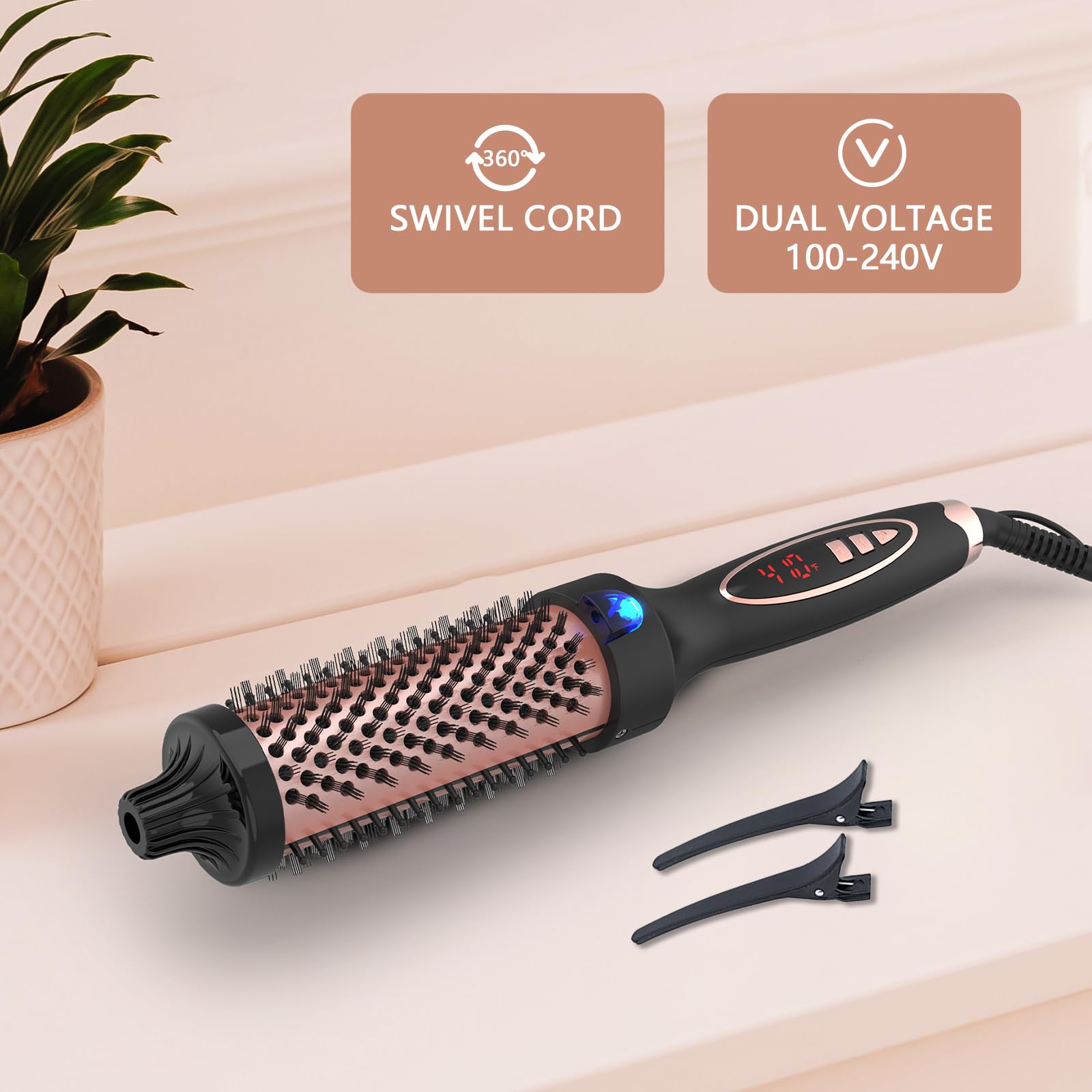 Hywestger Curling Iron Thermal Brush 1.5 Inch Global Voltage Travel-Friendly with Digital Display Temperature Ceramic Tourmaline Ionic Quick Heated Round Bush Suitable for Medium and Long Hair - Available at All In One Marketplace Canada