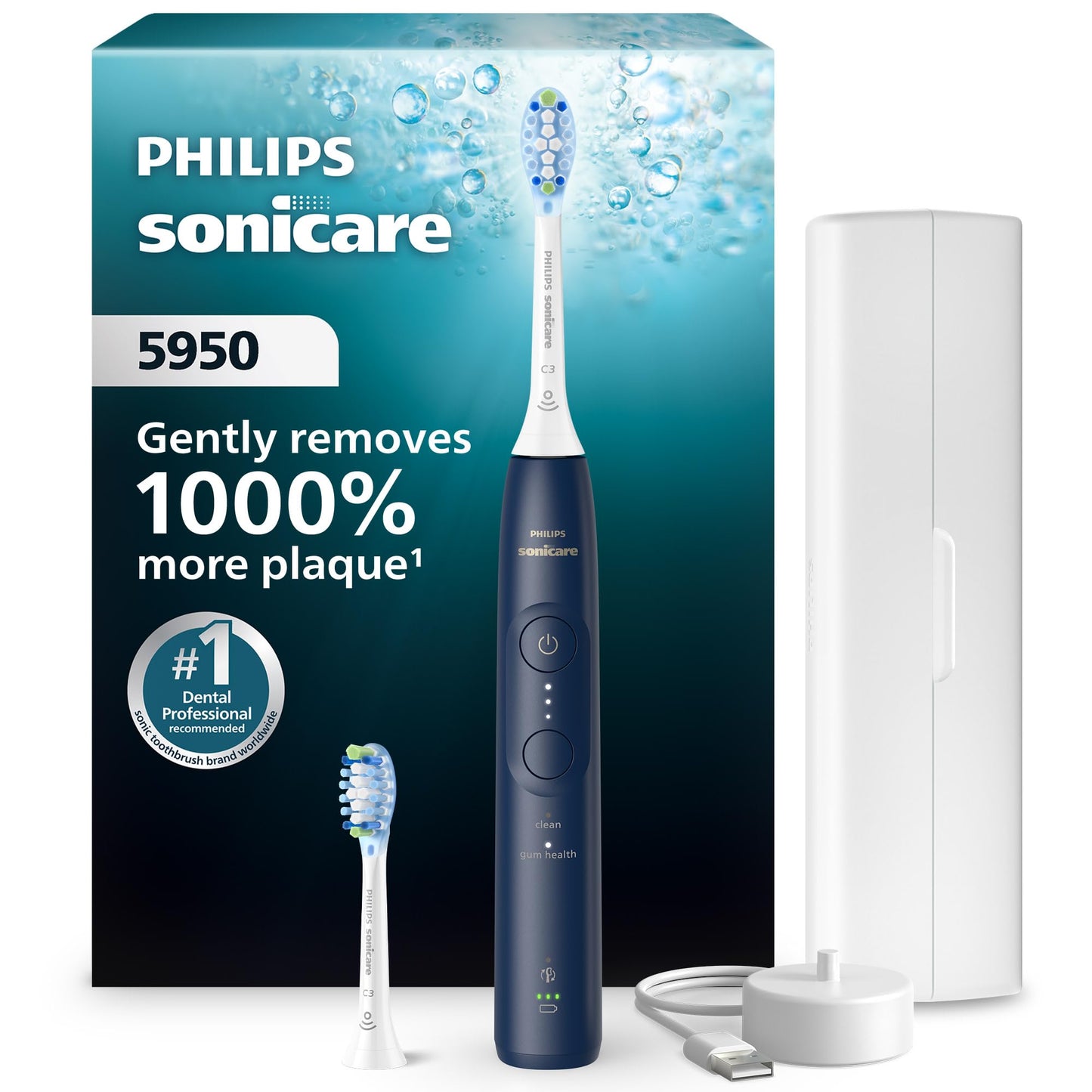 Philips Sonicare 5950 Rechargeable Electric Toothbrush, 2 Brush Heads, Blue Philips Sonicare