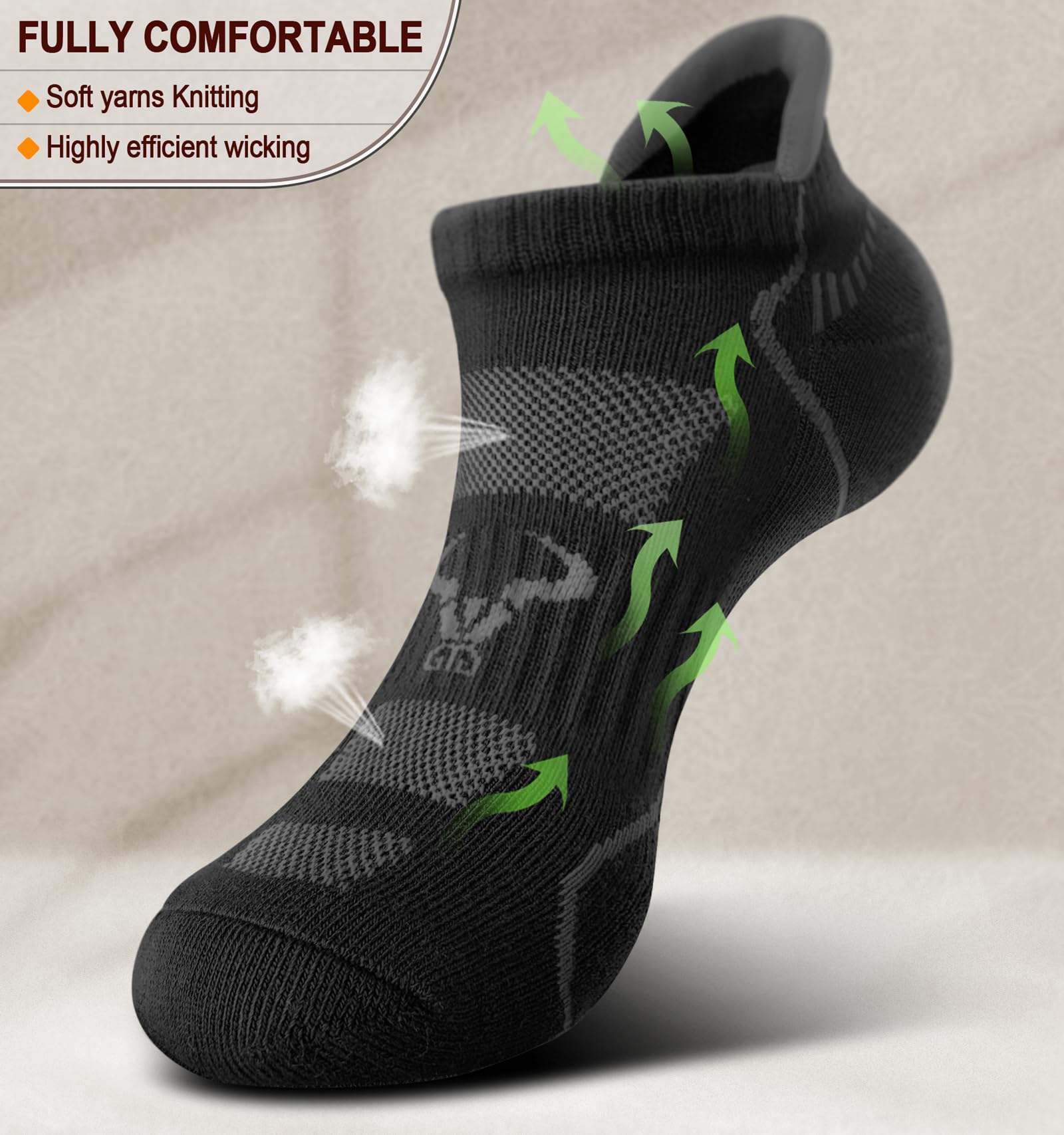 BULLIANT Men Running Socks 6Pairs-Ankle Athletic Socks Wicking Cushioned for Men Walking-Arch Compression Support(6Pairs,Shoes Size:Men 10-12) - Available at All In One Marketplace Canada