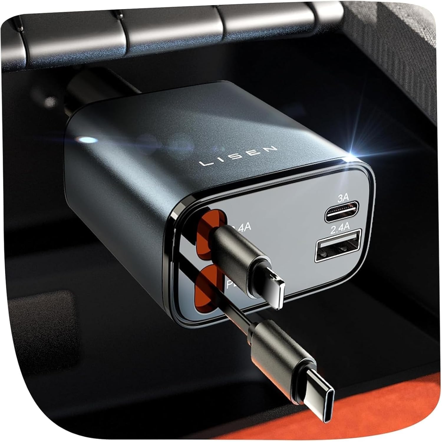 LISEN Retractable Car Charger, for Gifts for Him Her, 84W Cars Adapter USB C Fast Charger for iPhone 17 Pro Max, Car Accessories Gadgets for Men, Anniversary Birthday Gifts for Men Women - Available at All In One Marketplace Canada