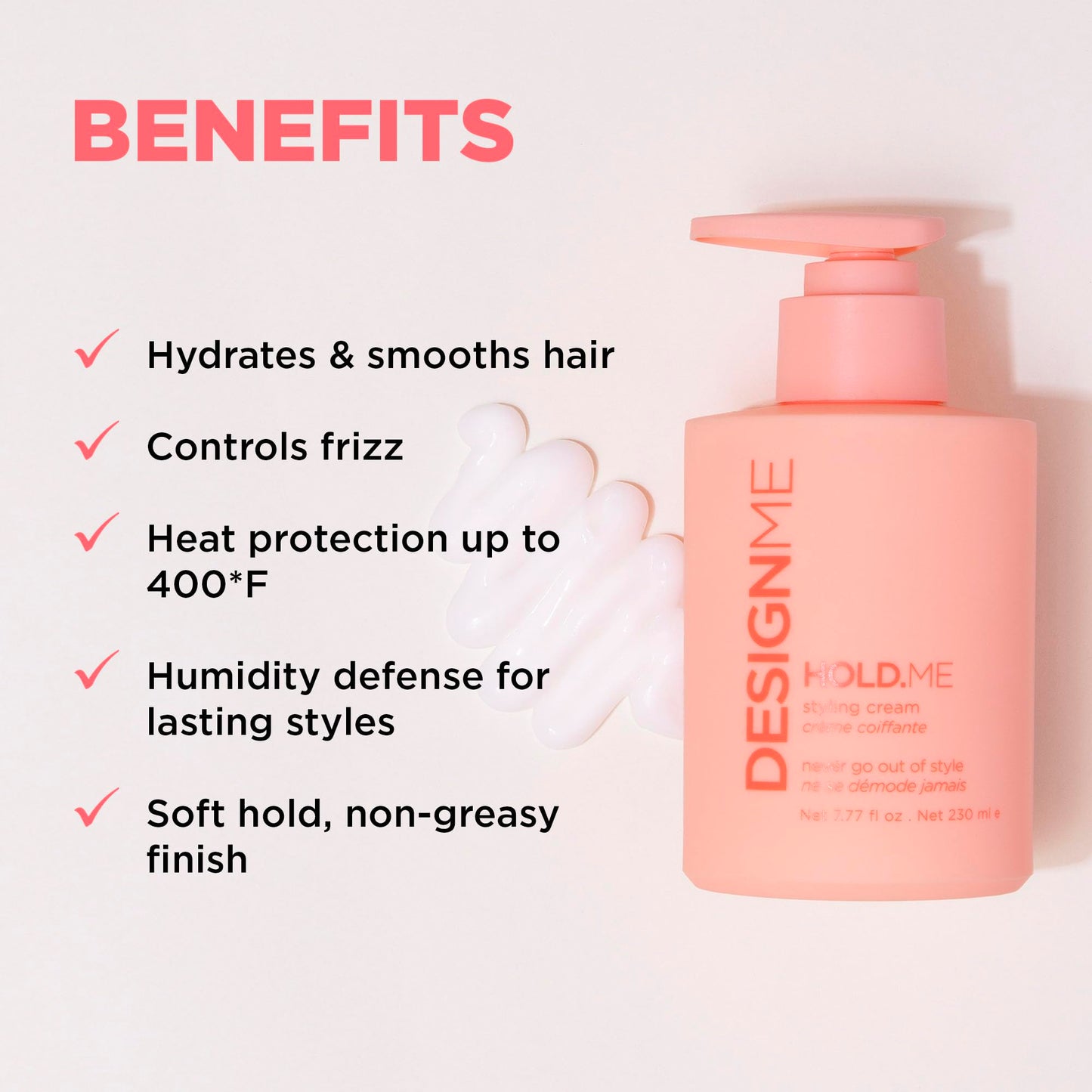 Design.Me HOLD.ME Styling Cream | Smoothing Cream for Blowouts & Sleek Looks | Hydrating, Tames Frizz & Flyaways, Adds Shine & Smooths Hair | Soft Hold | Blow Dry Cream For All Hair Type Design.Me