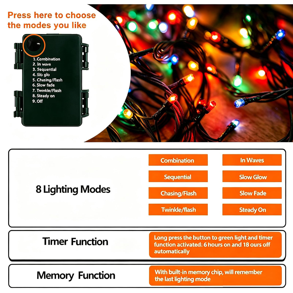 Mewuvn 2Pack 80FT 200 LED Battery Operated Christmas String Lights Outdoor/Indoor, Timer & 8 Modes with Green Wire Christmas Tree Lights, Waterproof Fairy Lights for Xmas Tree Garden(Multicolor) 🍁 All In One Marketplace Canada