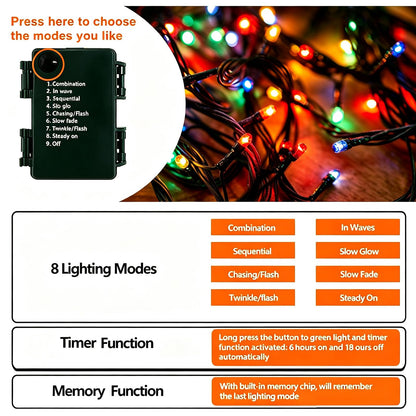 Mewuvn 2Pack 80FT 200 LED Battery Operated Christmas String Lights Outdoor/Indoor, Timer & 8 Modes with Green Wire Christmas Tree Lights, Waterproof Fairy Lights for Xmas Tree Garden(Multicolor) 🍁 All In One Marketplace Canada