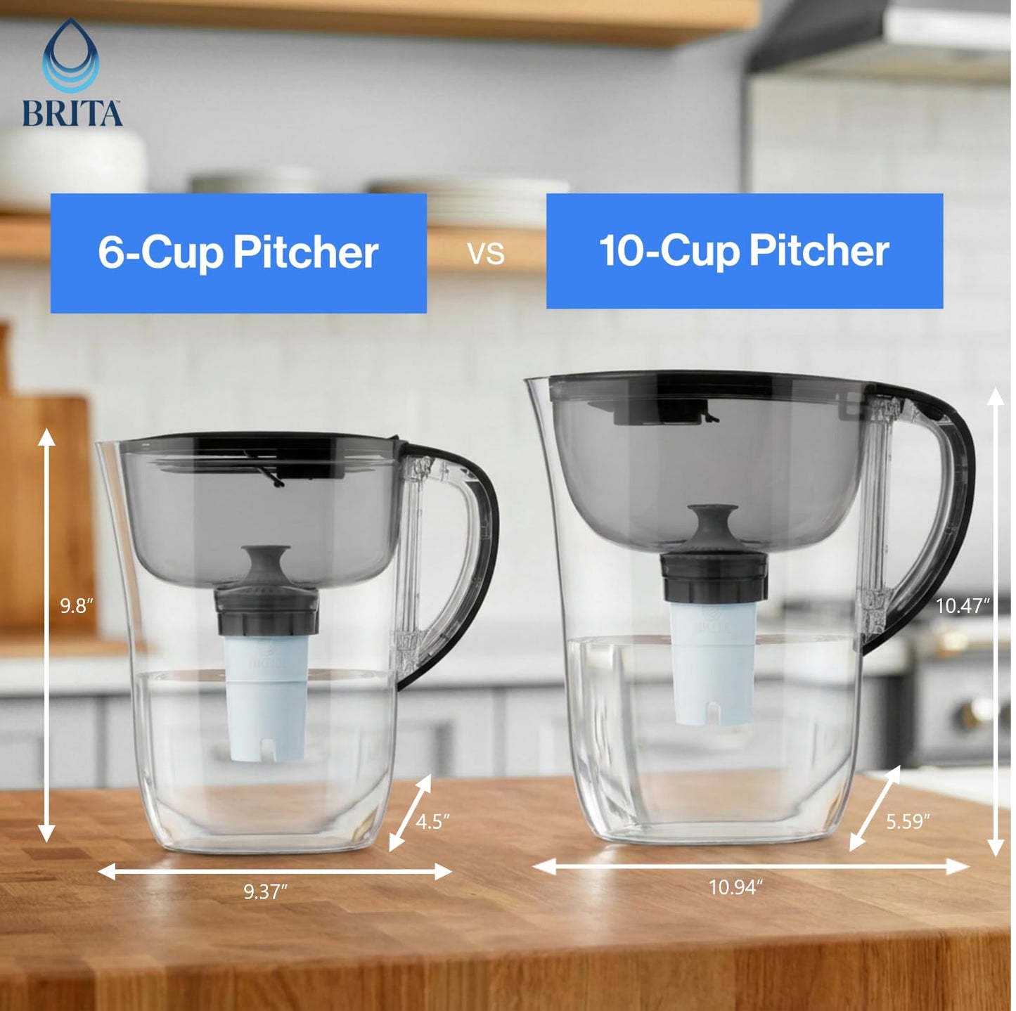 Brita 6 Cup Elite Filter Pitcher with Smart Light Indicator, Reduces 30+ Contaminants including Lead and Microplastics, Filter lasts 6 months, Metro, White BRITA