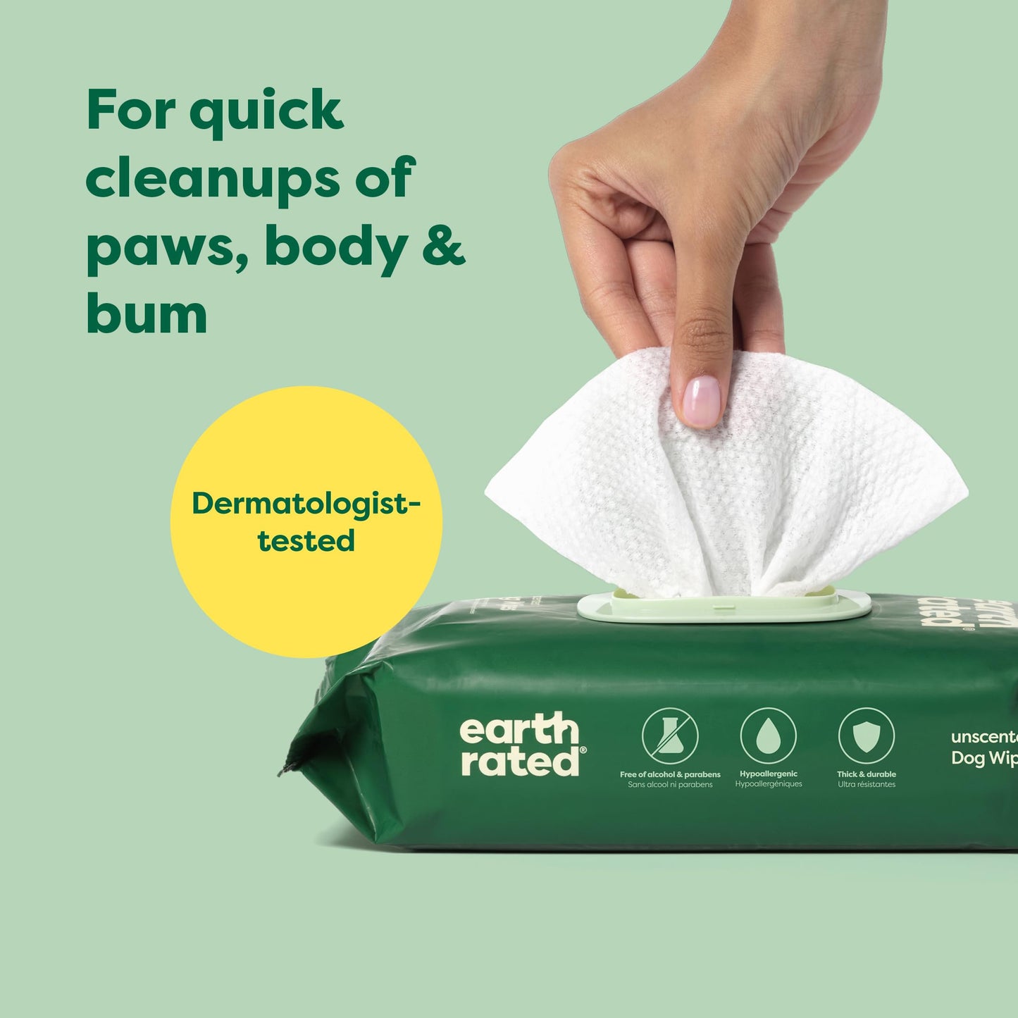 Earth Rated (A Canadian Company) Pet Wipes for Dogs and Cats, Hypoallergenic, Cleaning and Hydrating, for Grooming Paws, Body and Butt, Unscented, 400 Count