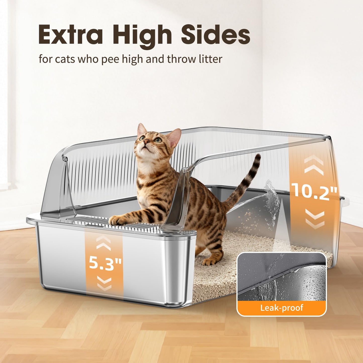 XL Stainless Steel Cat Litter Box with High Sides Lid, Large Litter Box for Big&Multiple Cats, Metal Kitty Litter Boxes with Anti-Leakage Enclosure,Non-Stick,Scoop Included - Available at All In One Marketplace Canada