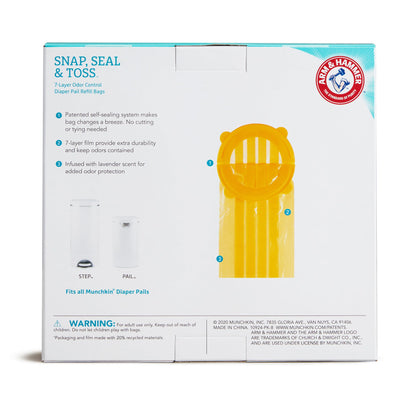 Munchkin Arm & Hammer Diaper Pail Snap, Seal and Toss Refill Bags, 20 Bags, Holds 600 Diapers Munchkin