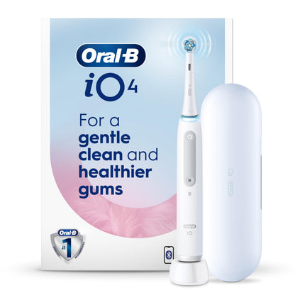 Oral-B iO4 Electric Toothbrush, for a Gentle Clean and Healthier Gums, White, Rechargeable Electric Toothbrushes, iO Series 4 with 1 Power Toothbrush, 1 Brush Head, and 1 Travel Case Oral-B