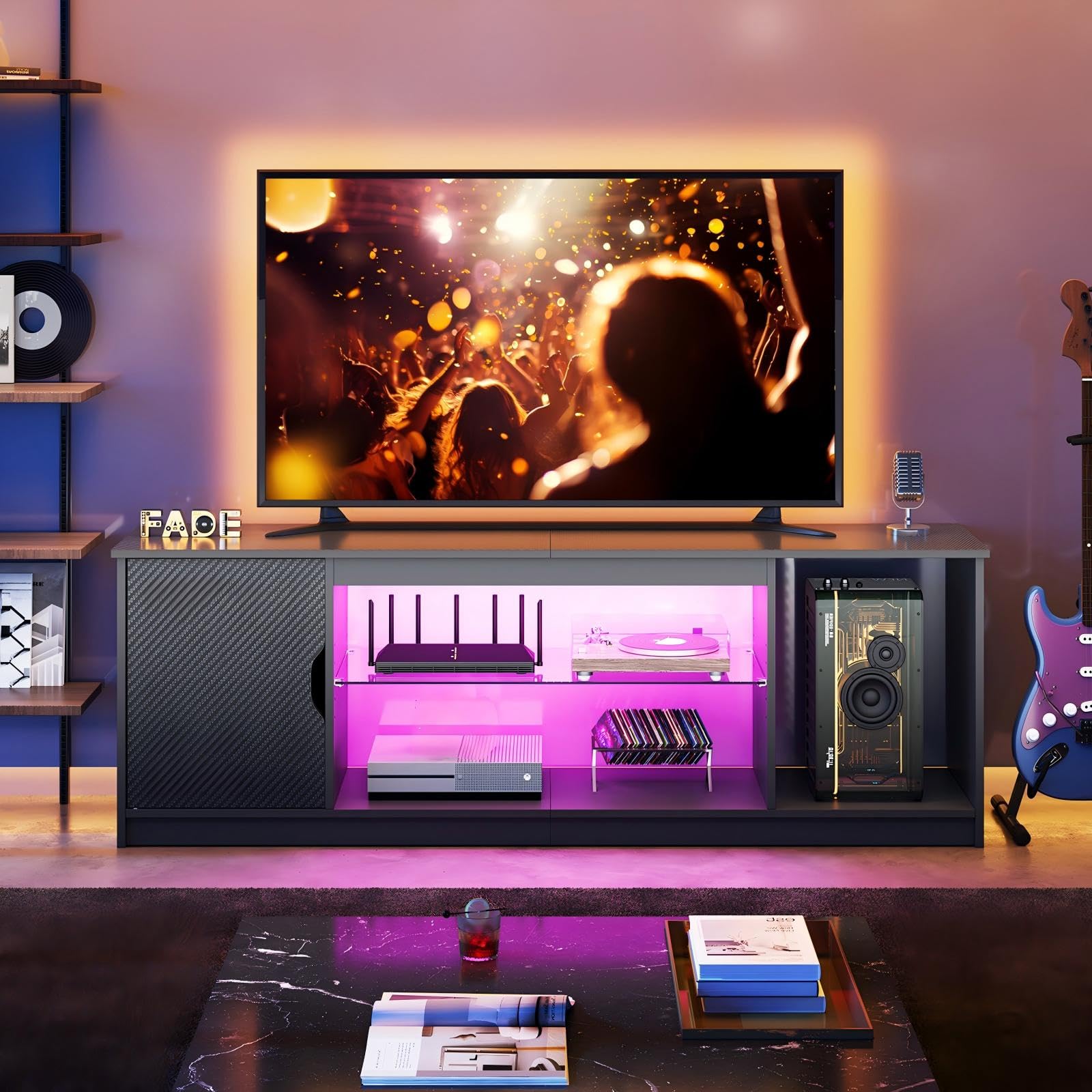 Bestier 57 inch TV Stand for 65 Inch TV, Black Entertainment Center Bestier