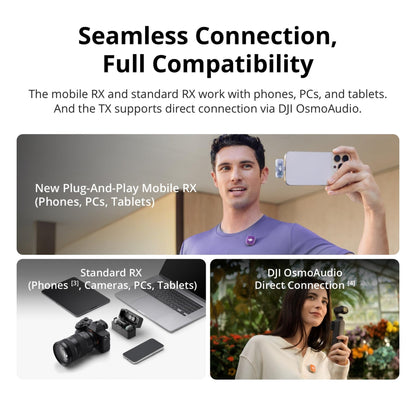 Transmetteur DJI Mic Mini 2, mini microphone sans fil, microphone de vlogging, microphone Bluetooth, ultra-léger, 8h d'autonomie, économie d'énergie, réduction du bruit, streaming