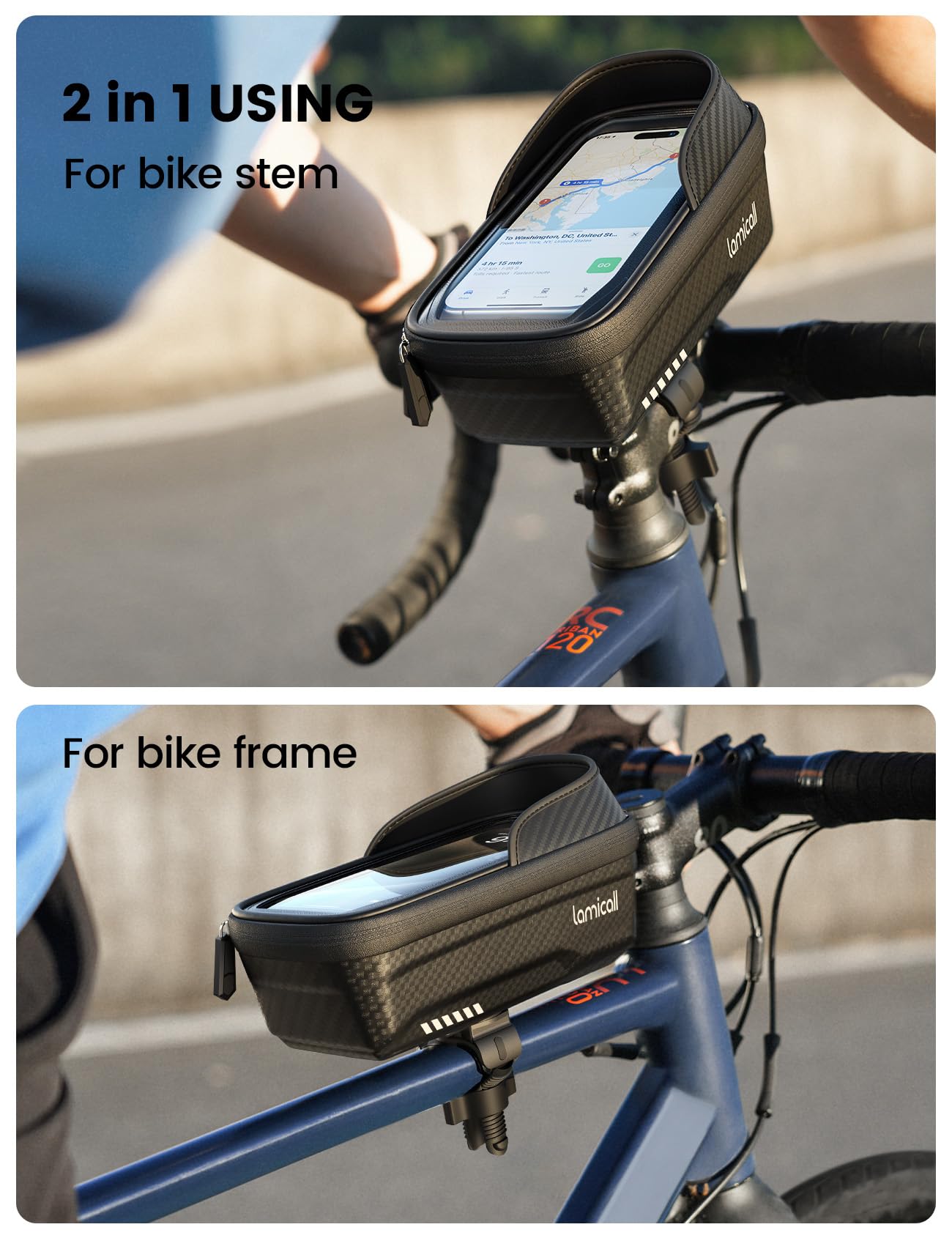 Lamicall Bike Frame Bag Waterproof - [Quick Install & Remove] 1.3L Bike Phone Bag with Sensitive Touch Screen, Bike Phone Holder with Rain Cover, Bicycle Top Tube Bag, Bike Accessories for Phones 4-7" - Available at All In One Marketplace Canada