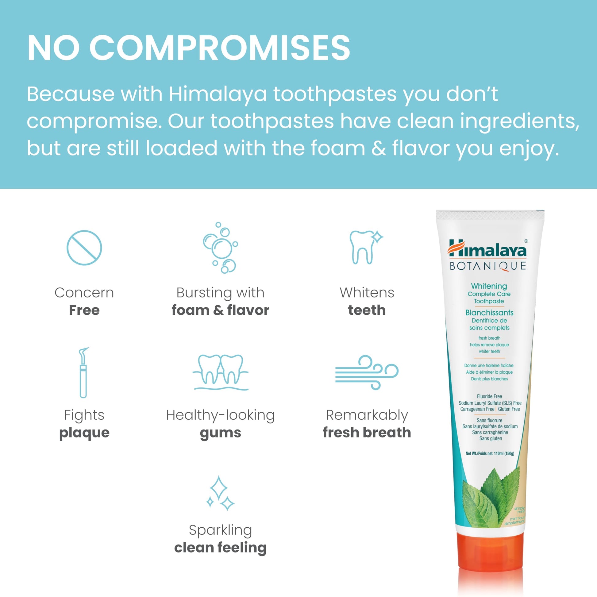 Himalaya Botanique Complete Care Whitening Toothpaste, Simply Mint, Natural, Fluoride-Free, SLS Free, Carrageenan Free & Gluten Free, Vegan, 150 g (5.29 oz), 4 Pack