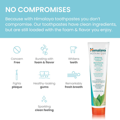 Himalaya Botanique Complete Care Whitening Toothpaste, Simply Mint, Natural, Fluoride-Free, SLS Free, Carrageenan Free & Gluten Free, Vegan, 150 g (5.29 oz), 4 Pack