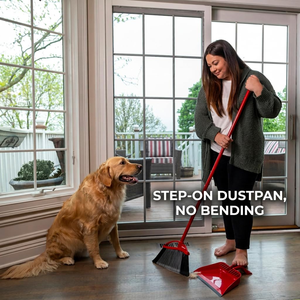 Vileda Pet Pro Broom with Step-On Dustpan and 3-Piece Handle | Remove 99% Dust and Dirt in One Sweep - Available at All In One Marketplace Canada