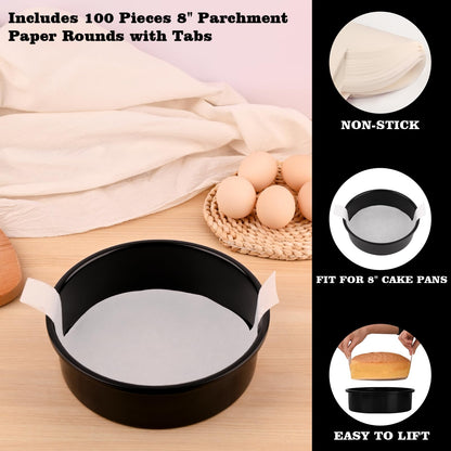 HUAKENER 8 Inch Cake Pan - Set of 3 Round Cake Pans with 100 Pieces Parchment Paper, Non-Stick Cake Baking Pans, Dishwasher Safe 🍁 All In One Marketplace Canada