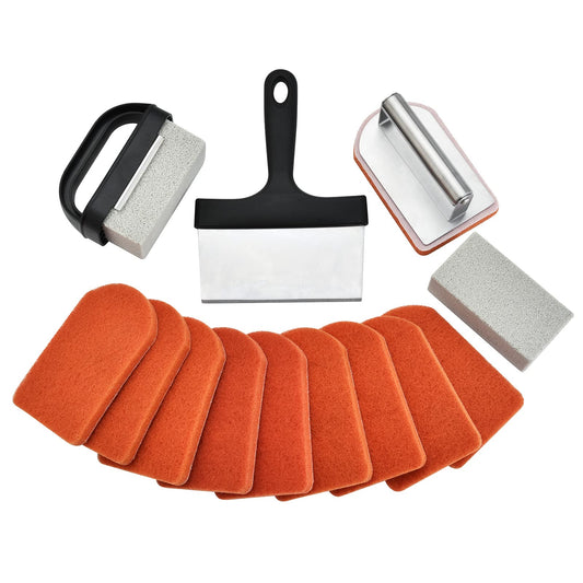 Griddle Cleaning Kit for Blackstone 15 Pieces - Heavy Duty Grill Cleaner Kit with Grill Stone, Griddle Scraper, & Griddle Brush with Stainless Steel Handle Easy to Use Flat Top Cleaning Kit - Available at All In One Marketplace Canada