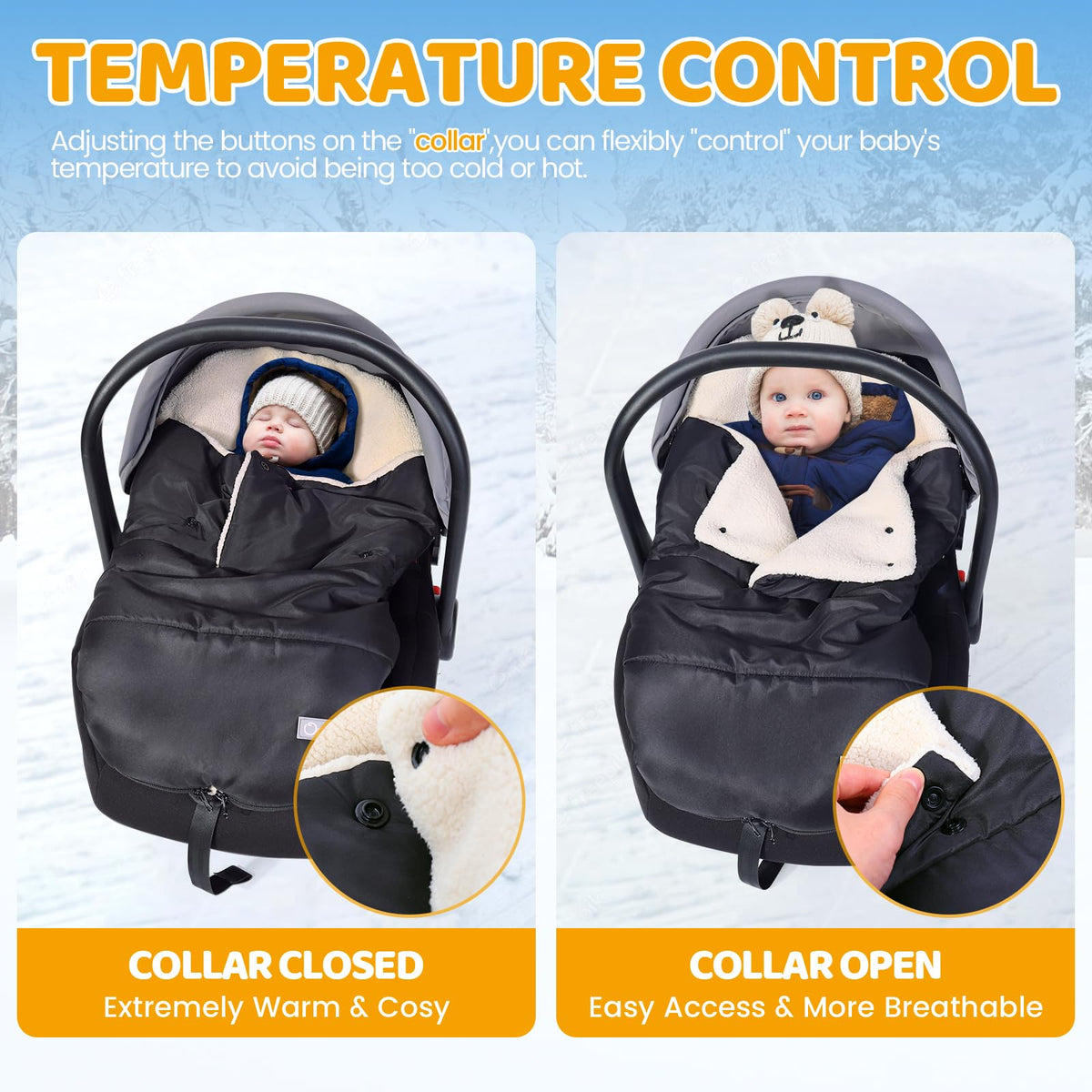 Orzbow Winter Carseat Cover for Baby, Cozy Fleece, Universal Fit, Black 🍁 All In One Marketplace Canada