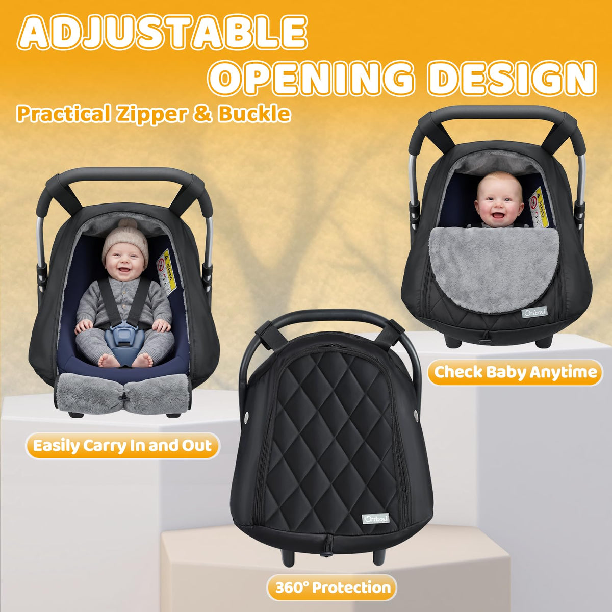 Orzbow Winter Car Seat Cover Baby - Waterproof Carseat Canopy, Black 🍁 All In One Marketplace Canada