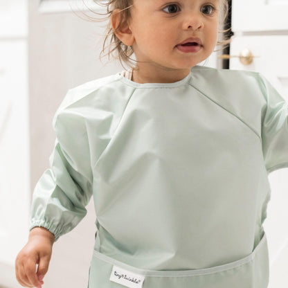 Tiny Twinkle Mess Proof Baby Bib, 2 Pack Long Sleeve Bib Outfit, Waterproof Bibs for Toddlers, Machine Washable, Tug Proof Sage + Charcoal 6-24M 🍁 All In One Marketplace Canada