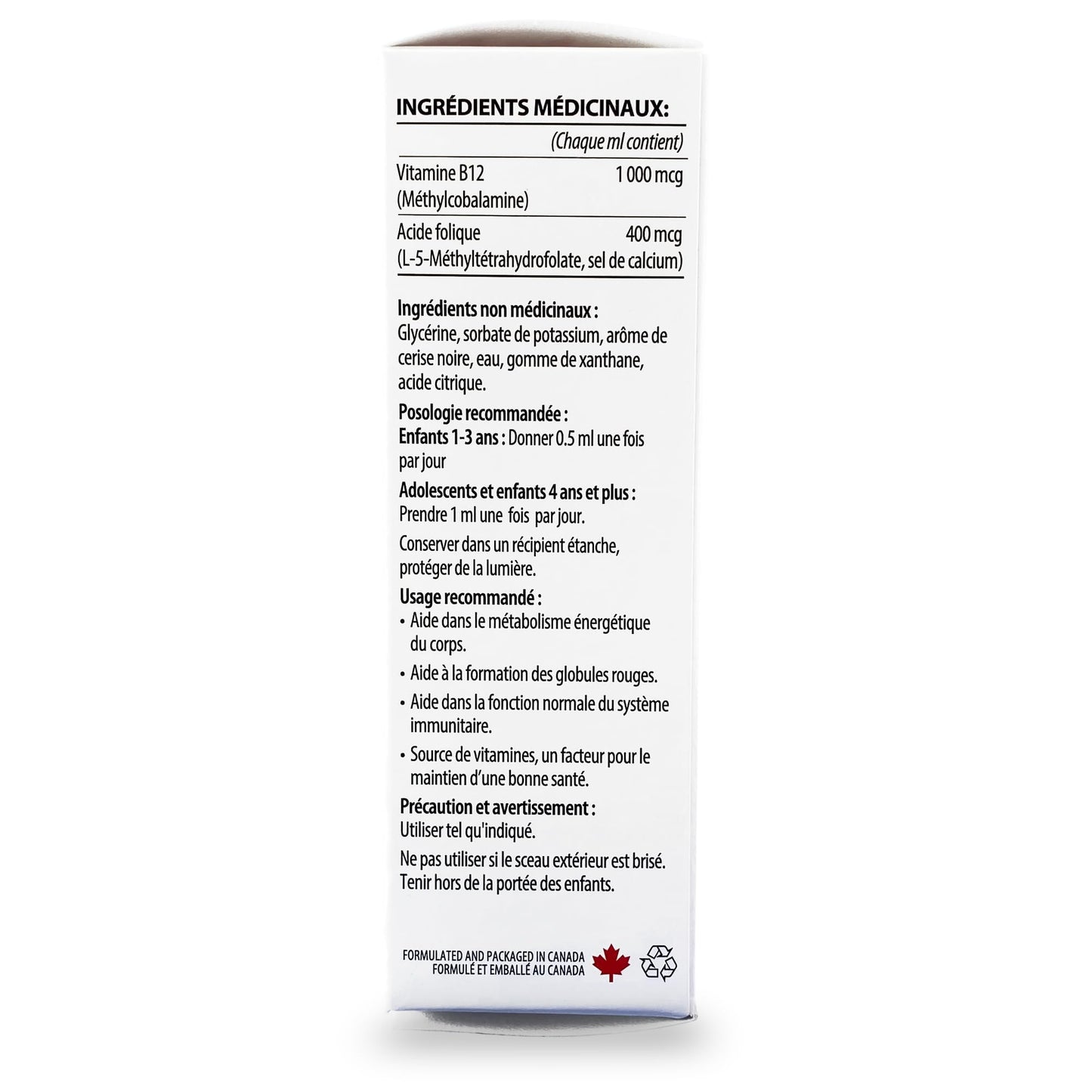 GNA Naturals Kids Vitamin B12 with Folate Supplement, 60ml - VitaminB12 Methylcobalamin 1000 mcg - Liquid Drops for Kids - Cherry Flavour- Methyl B12 Folate Supplement - Vitamin-B12-Complex – Vegan – For energy, metabolism and supports memory– Made in Can - Available at All In One Marketplace Canada